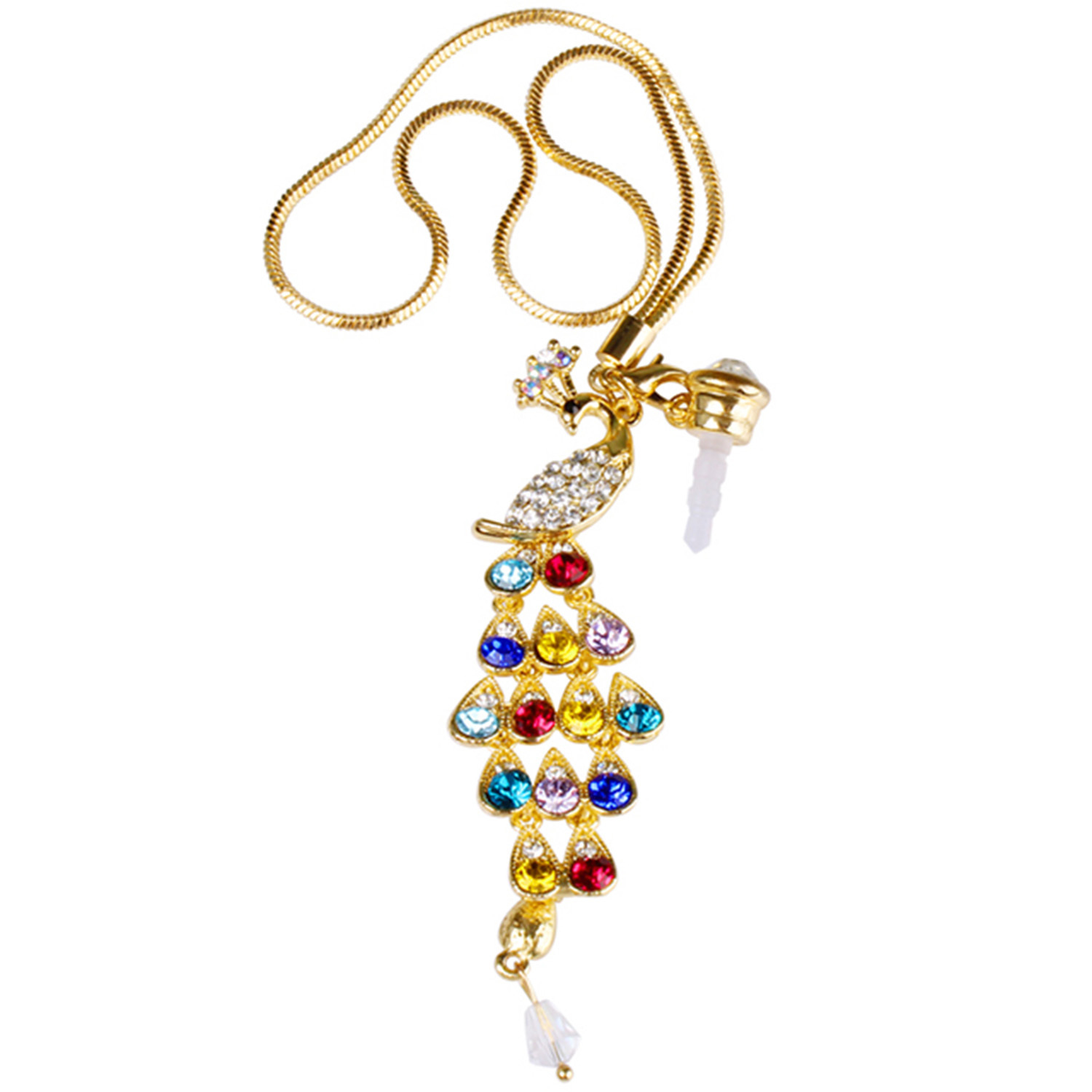 Colorful Crystal Diamond Peacock Dust Cap Pendant For Cell Phone 3.5mm Jack - Image 2
