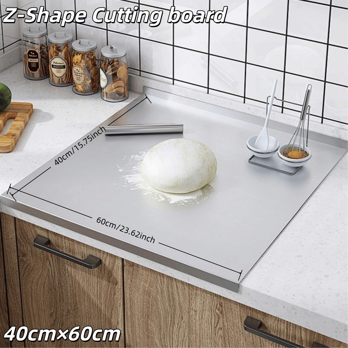 Stainless Steel Cutting Board With Lip For Kitchen Chopping Boards For Countertop Large Metal Cutting Board Over Sink Suitable For Meat Fruits Vegetables Bread Noodle And Pizza Bamboo Knives - Image 6