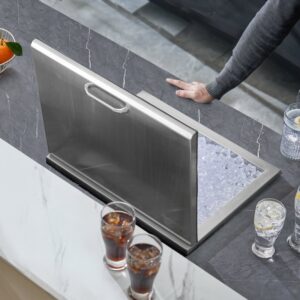 Drop In Ice Chest, 20'L X 16'W X 13'H Stainless Steel Ice Cooler, Commercial Ice Bin With Hinged Cover, 40 Qt Outdoor Kitchen Ice Bar, Drain-pipe And Drain Plug Included, For Cold Wine Beer
