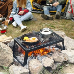 Folding Campfire Grill, Heavy Duty Steel Mesh Grate, 18' Portable Camping Grates Over Fire Pit, Camp Fire Cooking Equipment With Legs Carrying Bag, Grilling Rack For Outdoor Open Flame Cooking