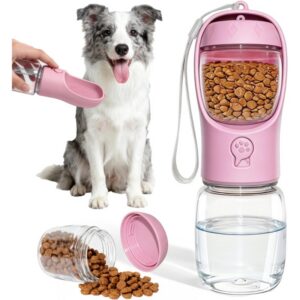 Portable Dog Water Bottle With Food Container, Drinking Bottle For Travel 2 In 1 Dog Water Bowl, Leak Proof Pet Water Dispenser, BPA Free, Puppy Essentials, For Walking Hiking