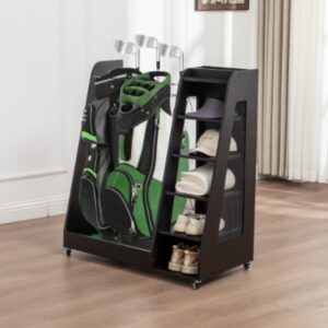 Golf Bag Organizer For Garage, Premium Wooden Golf Clubs Storage Rack Fit 2 Golf Bags, Golf Trunk Organizer For Car Garage Club Shed Basement,