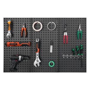 Metal Pegboard Panels, 24" X 12" Pegboard, 3 Panels, Heavy Duty Steel Peg Board Wall Organizer, For Living Room Garage Tool Storage Workbench Office Organization Craft Room Kitchen Home, Black