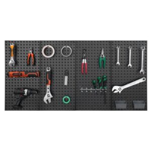Metal Pegboard Panels, 24" X 12" Pegboard, 4 Panels, Heavy Duty Steel Peg Board Wall Organizer, For Living Room Garage Tool Storage Workbench Office Organization Craft Room Kitchen Home, Black