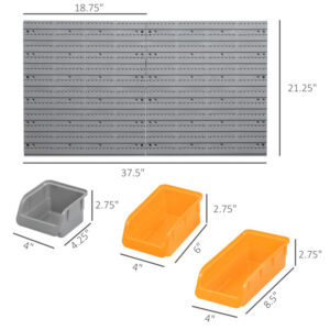 44 PCS Wall Mounted Pegboard Tool Organizer Rack Kit With Various Sized Storage Bins, Pegboard And Hooks, Orange