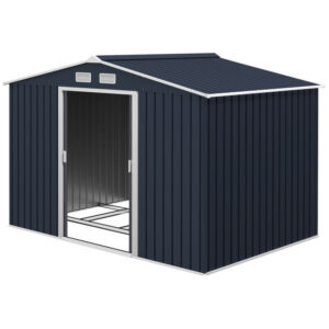 9 x 6 Outdoor Storage Shed, Garden Tool Metal Shed with Foundation Kit, Dark Gray