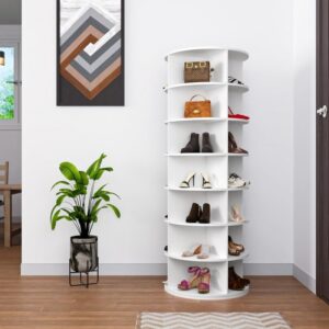 7 Tier Rotating Shoe Rack Tower, Spinning Shoe Display, 360 Shoe Rack Storage Round Carousel, Vertical Handbag Rotate Shoes Closet Organization WHITE