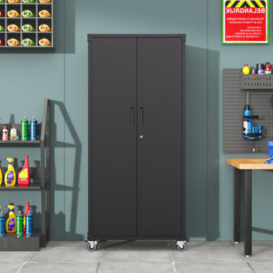 71  All-Black Metal Garage Storage Cabinet With Wheels - Heavy-Duty Tool Storage Cabinet For Home, Office, School, And Garage Organization