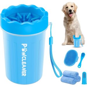 Professional 7 In 1 Dog Paw Cleaner For Dogs & Cats  Includes 1 Portable Paw Washer 1 Bath Brush 2 Dog Toothbrushes And 3 Absorbent Towels Note Fits Paws 1.5 To 2.5 Inches Wide