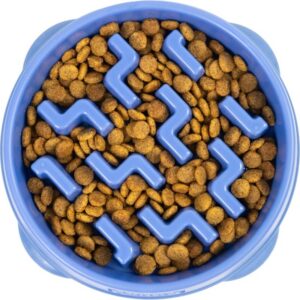 Feeder Slo Bowl  Medium 2Cup Capacity, Slow Feeding, Small To Medium Dogs  Cats, Non Slip, Blue, Notch Pattern