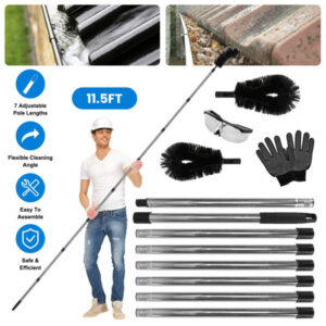 10.5FT Gutter Cleaning Brush With Telescoping Handle Rain Gutter Cleaner Extendable Gutter Cleaning Tool From The Ground With 2 Angled Brushes Anti-slip Gloves Goggles