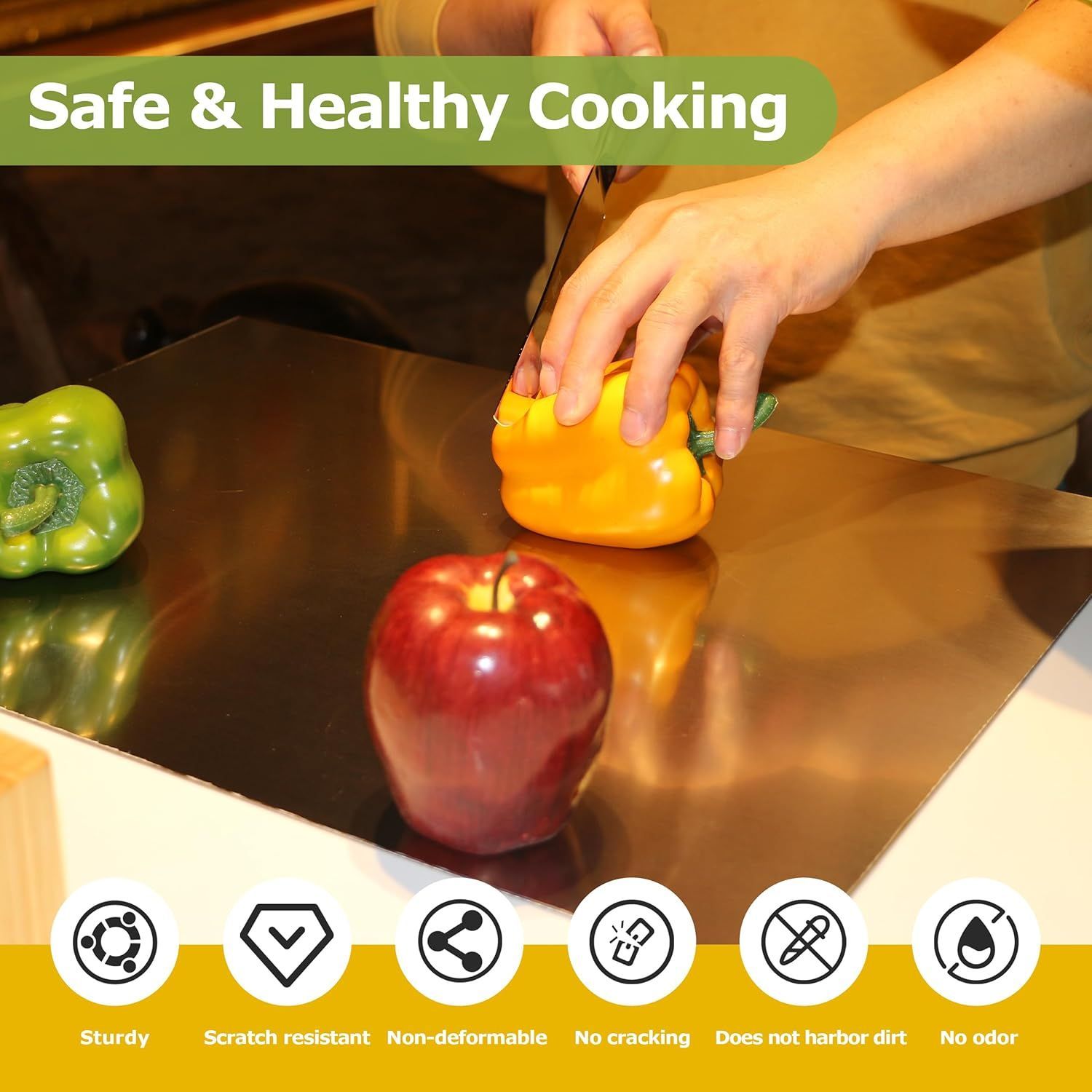 Stainless Steel Cutting Board With Lip For Kitchen Chopping Boards For Countertop Large Metal Cutting Board Over Sink Suitable For Meat Fruits Vegetables Bread Noodle And Pizza Bamboo Knives - Image 5